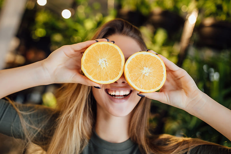 Orange theme focusing on oral health, vision health, hearing health, prostate health, and weight loss