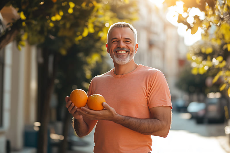 An infographic showing key health aspects including oral health, vision health, hearing health, prostate health, and weight loss.